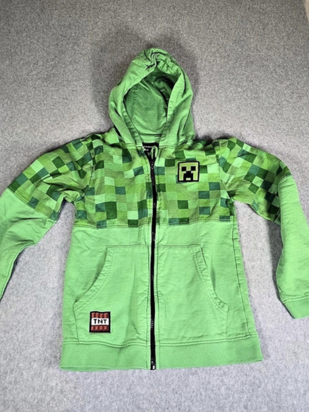 Minecraft Creeper TNT Green Pixel Full Zip Hoodie Kids 9/10